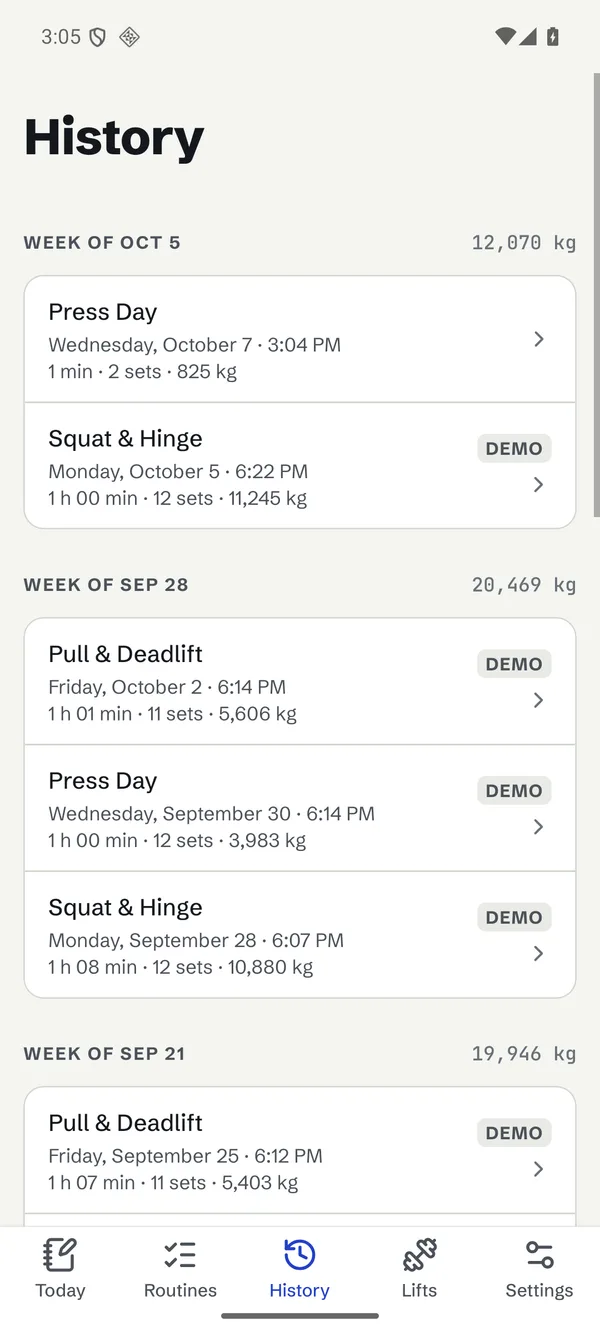 History grouped by week on Android